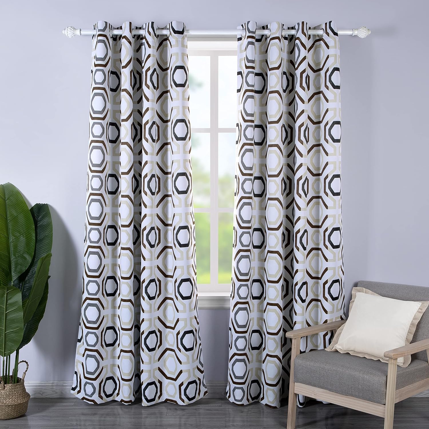 DriftAway Cortinas bohemias geométricas marroquíes para sala de estar, dormitorio, casa de campo, 84 pulgadas de largo, semiopacas para oscurecer la