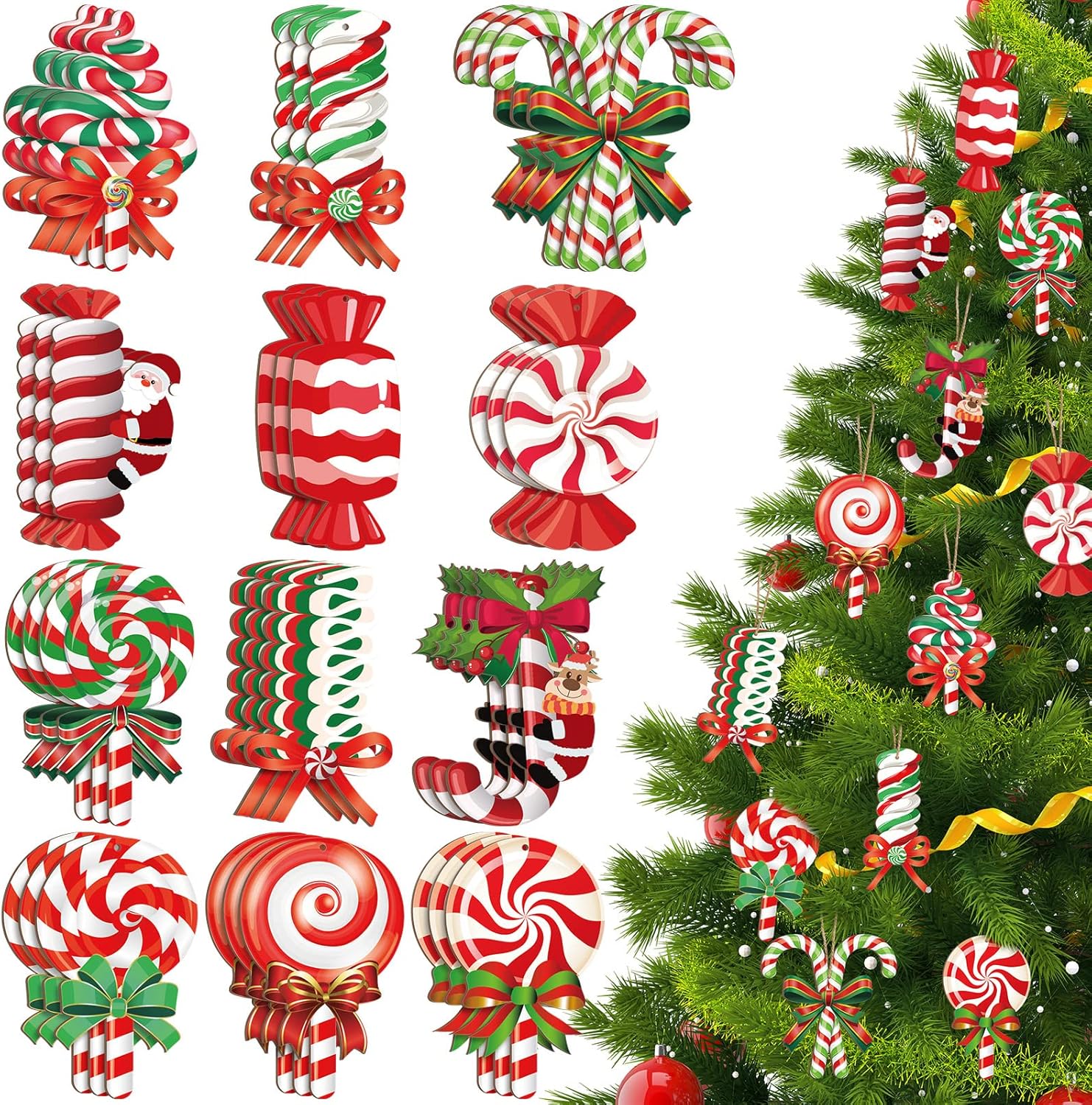 36 adornos de piruleta de Navidad de 5.91 pulgadas, adornos de madera para árbol de Navidad, bastón de caramelo, colgantes colgantes de madera de
