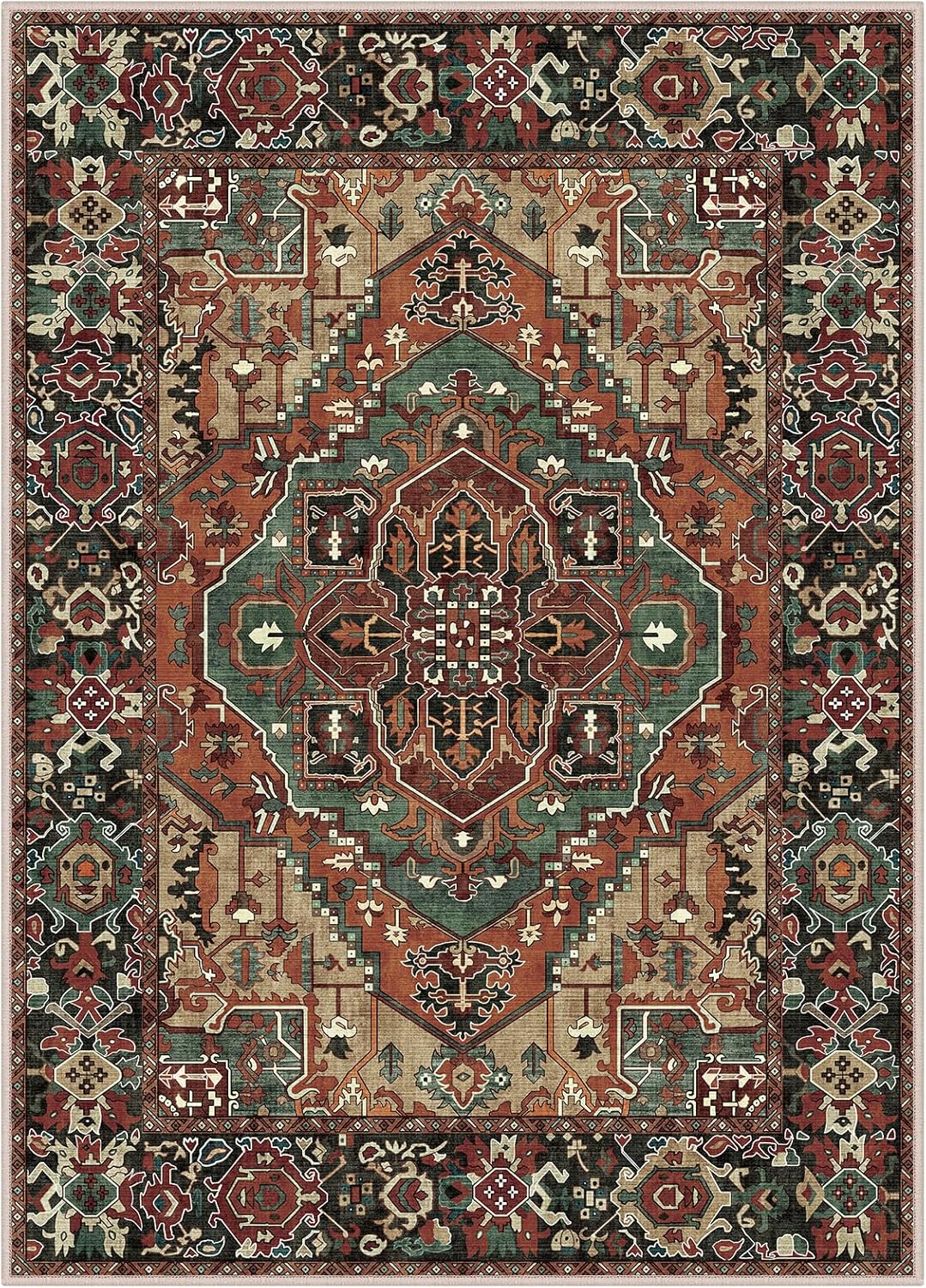 Worxvell Alfombras lavables de 5 x 7 pies para sala de estar, antideslizantes, grandes y desgastadas, orientales, suaves, para dormitorio, alfombra