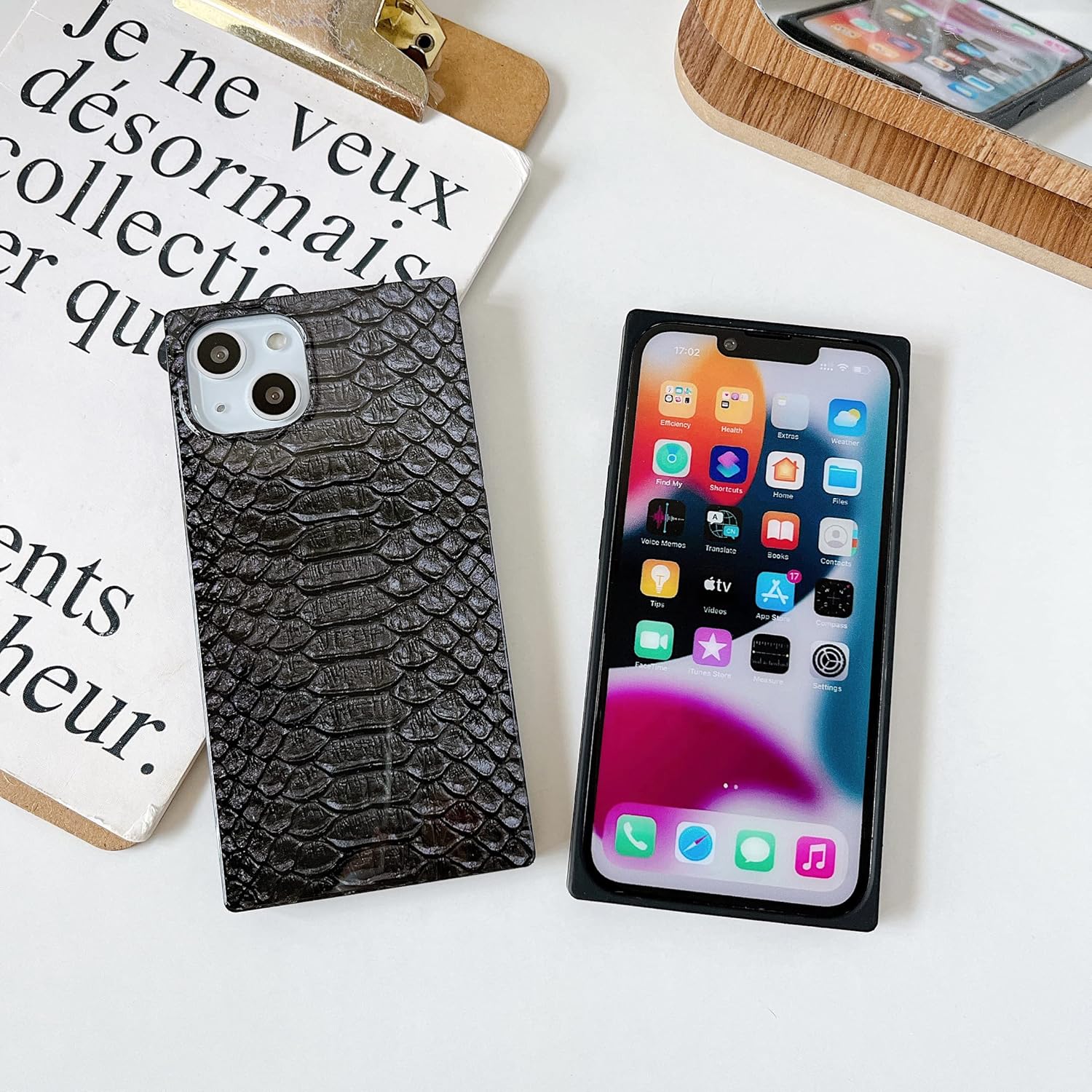 Cocomii Funda cuadrada para iPhone 13 Pro, diseño de animal cuadrado, delgada, ligera, brillante, color negro, estampado de serpiente de cobra de