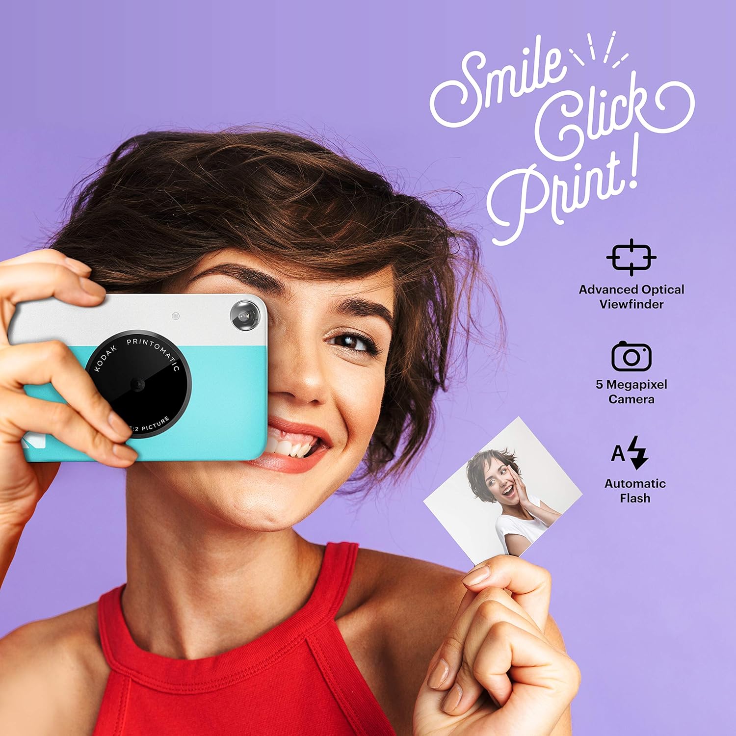 Zink Kodak PRINTOMATIC Cámara digital de impresión instantánea (azul) con papel fotográfico Kodak de 2 pulgadas x 3 pulgadas (50 hojas)