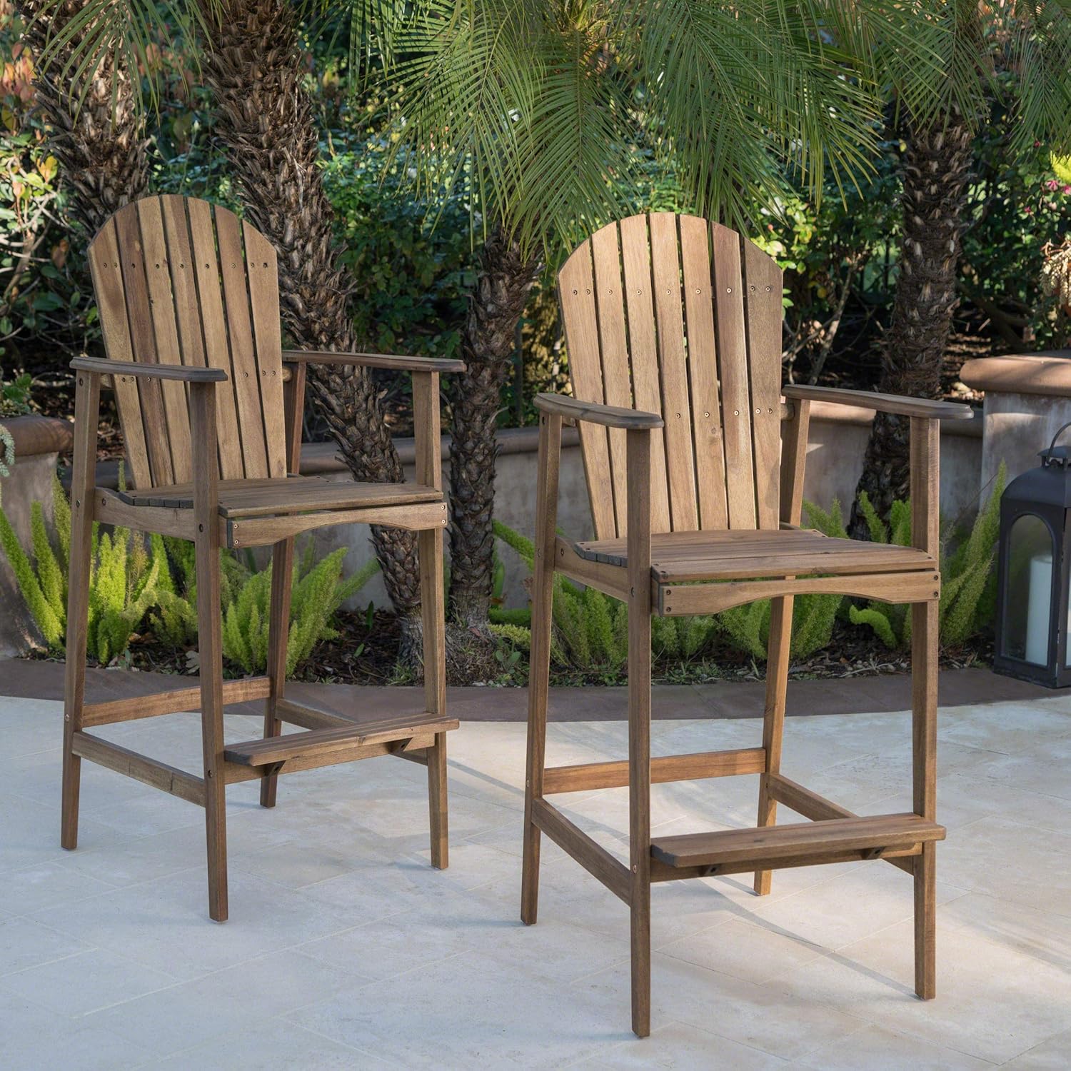 Christopher Knight Home Malibu Taburetes de bar Adirondack de madera de acacia para exteriores, juego de 2 piezas, teñido natural