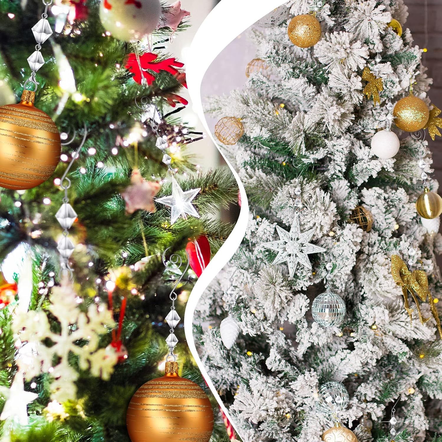 Bucherry 100 ganchos decorativos para adornos de árbol, ganchos decorativos de alambre acrílico transparente, gancho en S con garras de langosta