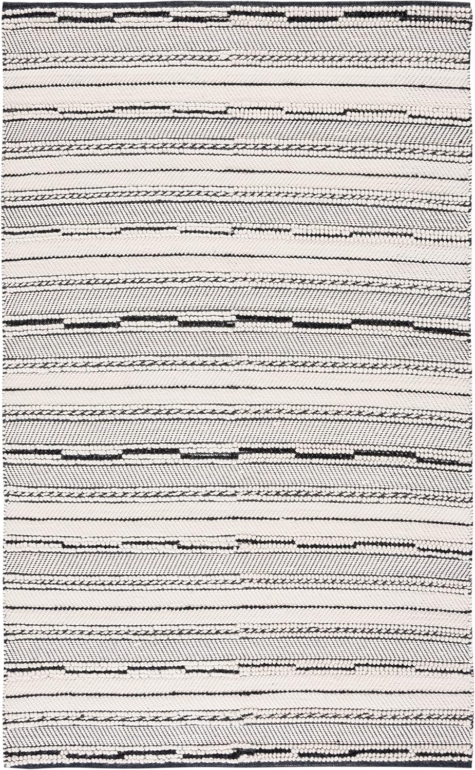 Safavieh Natura Collection – Alfombra de área de 6 x 9 pies, color negro y marfil, tejido plano bohemio hecho a mano, lana de granja, ideal para