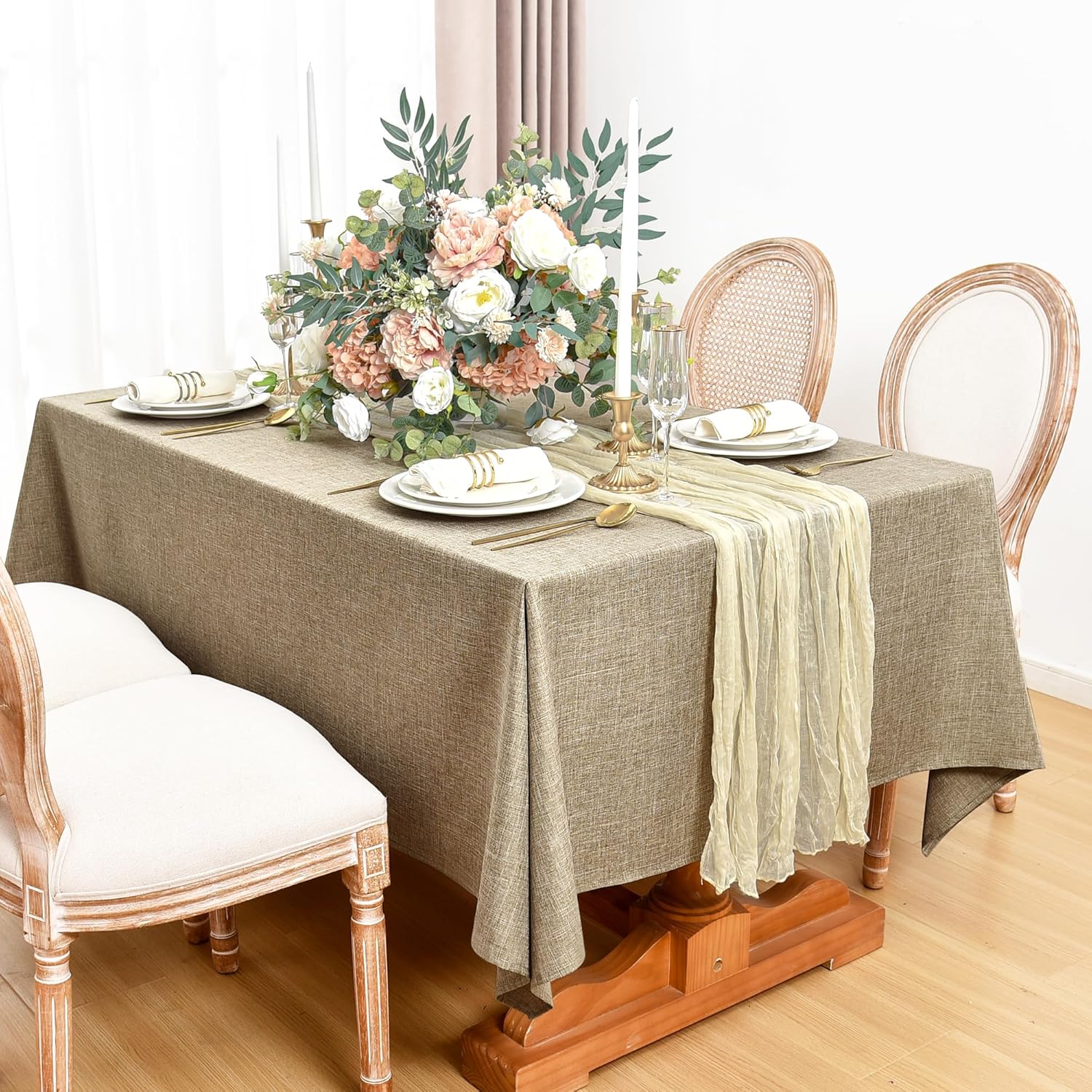 Fitable Mantel rectangular de lino sintético de 60 x 102 pulgadas, paquete de 2 manteles color caqui para mesas de 6 pies, fundas de mesa de cocina