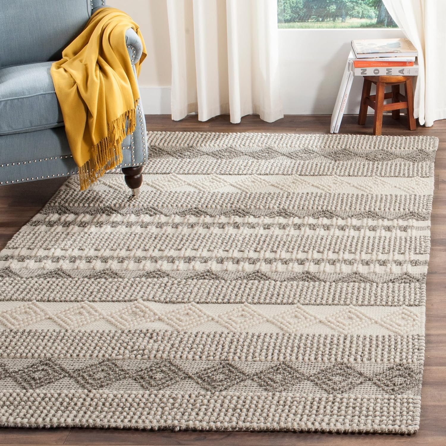 SAFAVIEH Natura Collection – Alfombra de área de 8 x 10 pies, gris y marfil, hecha a mano de lana tribal marroquí y algodón, ideal para zonas de
