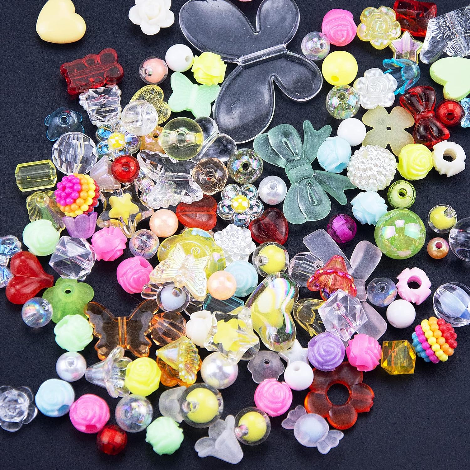 120 cuentas acrílicas surtidas de colores, flores, corazón, mariposa, caramelos, cuentas de caramelo, cuentas de plástico de color caramelo, lindas