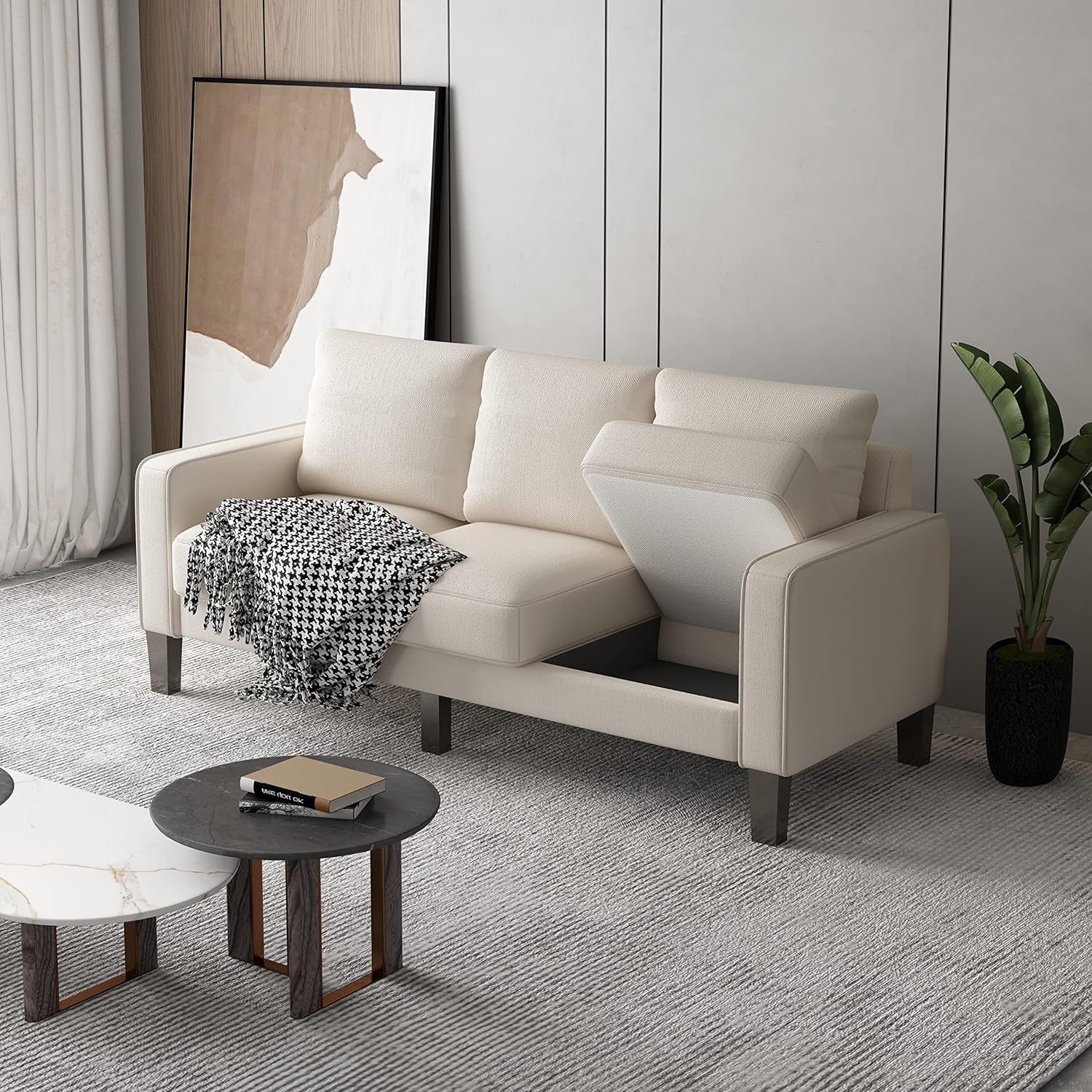 Sofá moderno de tela de 3 plazas de 75 pulgadas, con caja de almacenamiento, con capacidad de peso de 800 libras para sala de estar, dormitorio,
