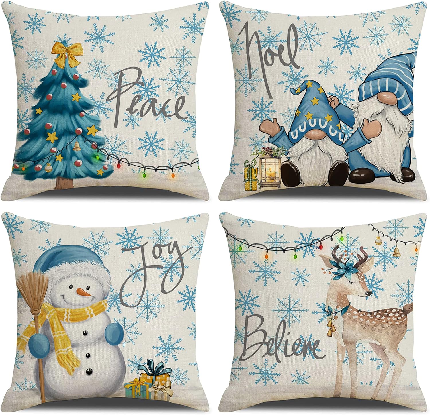 LITIVY Juego de 4 fundas de almohada de Navidad de 16 x 16 pulgadas, fundas decorativas para Navidad, fundas de almohada de invierno para sofá,