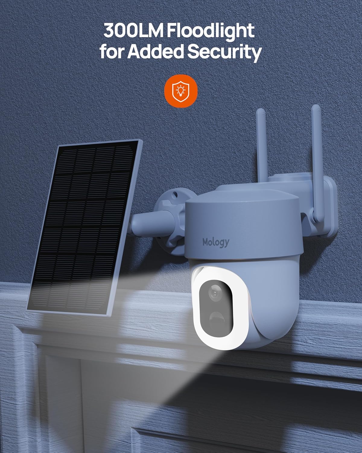 Mology Cámara de seguridad inalámbrica para exteriores, 2K 3MP con energía solar WiFi con visión nocturna a todo color, reflector, detección de