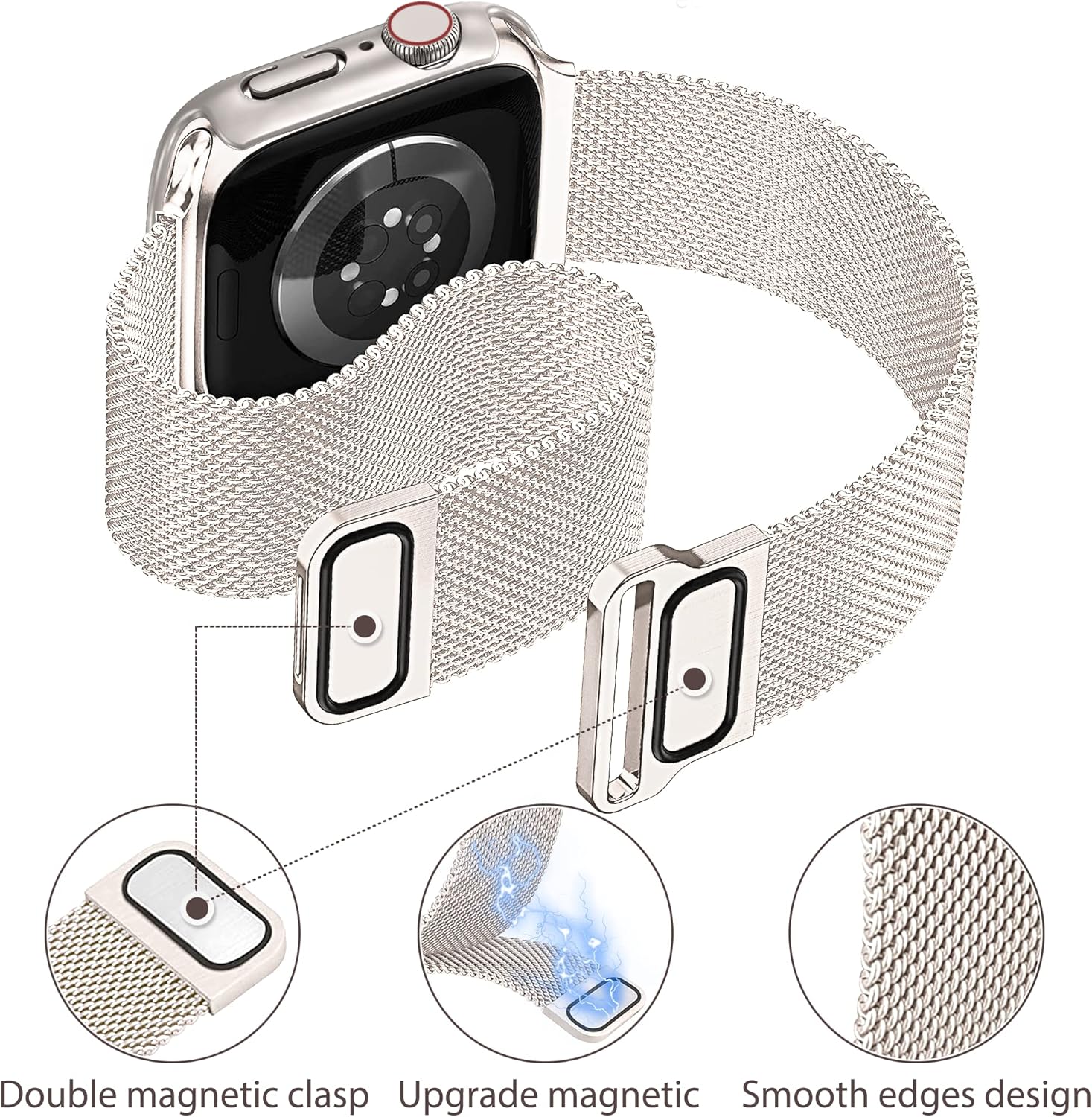 Mazuboho Paquete de 2 correas de metal compatibles con correas de Apple Watch para mujer con caja de 1.575 in 1.614 in 1.732 in 1.772 in, correas de