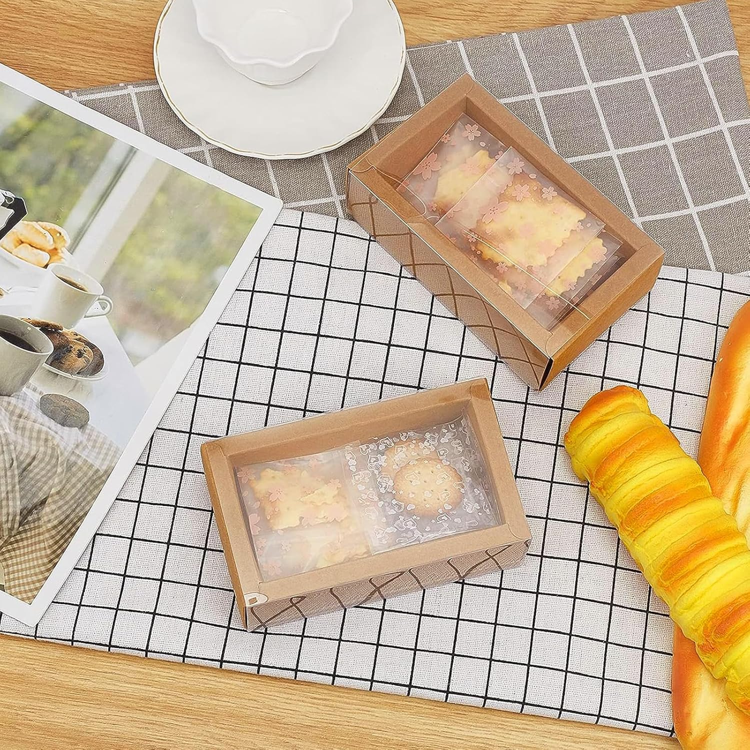 Paquete de 30 cajas rectangulares grandes de papel kraft marrón de cartón, cajas de embalaje resistentes con ventanas de PVC transparente de 6.5 x 4