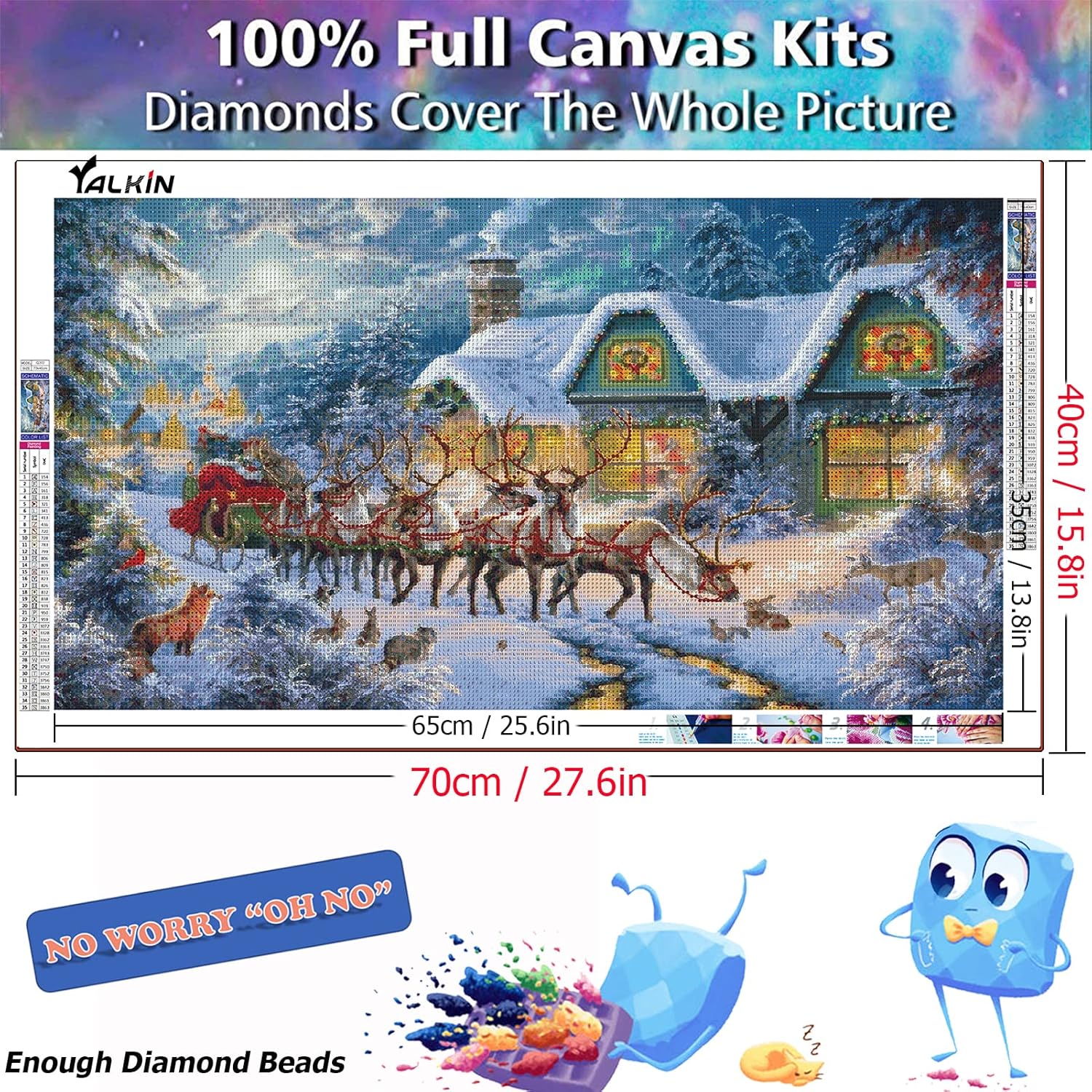 YALKIN Kit de pintura de diamantes grandes de ciervo de Papá Noel para adultos (27.6 x 15.7 pulgadas), taladro redondo completo, festival, arte de