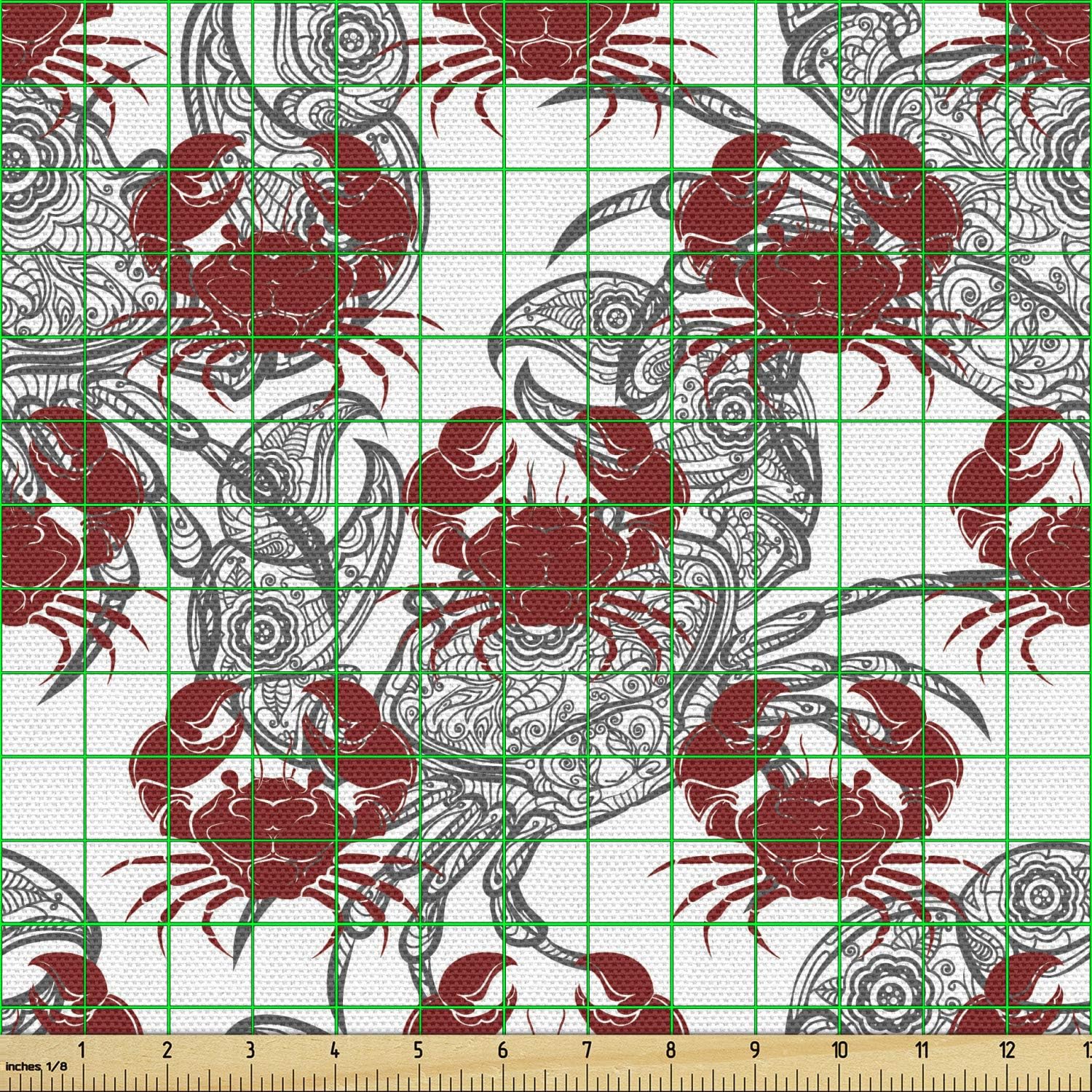 Ambesonne Tela de cangrejos por The Yard, ilustración temática de animales marinos de cangrejos sobre fondo blanco, impresión artística, tela