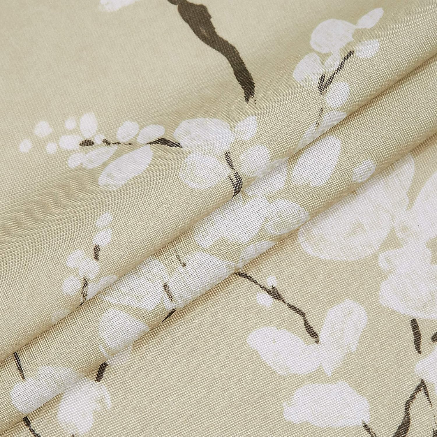 FMFUNCTEX Cortinas de cocina beige de 36 pulgadas de largo, estampado de flores blancas en lienzo, juegos de cortinas para ventanas pequeñas,