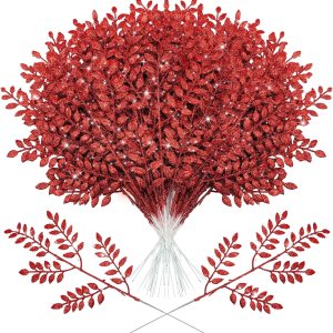 100 púas artificiales de Navidad con purpurina de 14.6 pulgadas, diseño de hojas brillantes, para árbol de Navidad, coronas de invierno, para 100 púas artificiales de Navidad con purpurina de 14.6 pulgadas, diseño de hojas brillantes, para árbol de Navidad, coronas de invierno, para