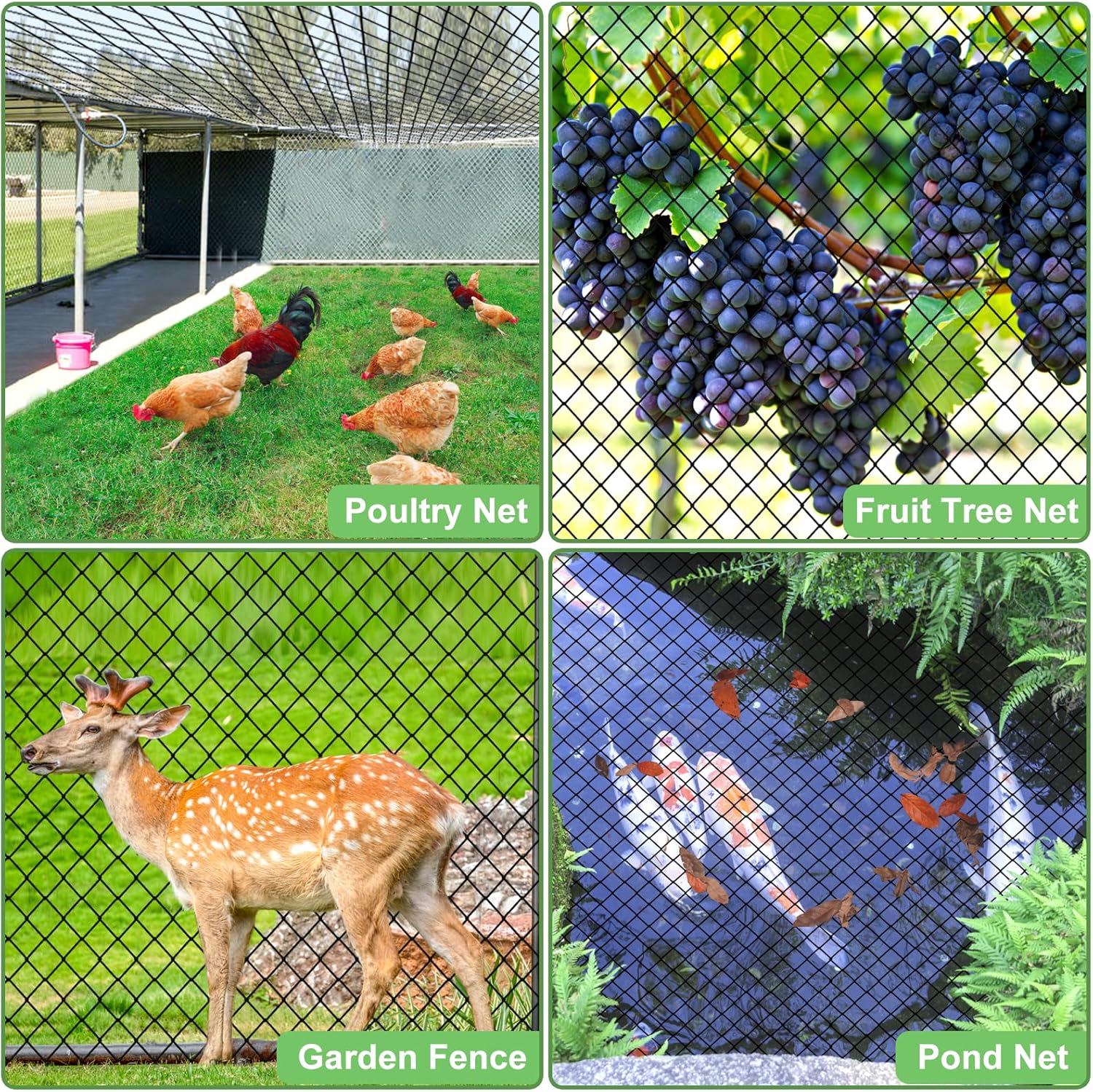 Red para pájaros, red de jardín con red de malla de 34 pulgadas, red de aves de corral de 50 x 100 pies para gallinero, red de nailon resistente