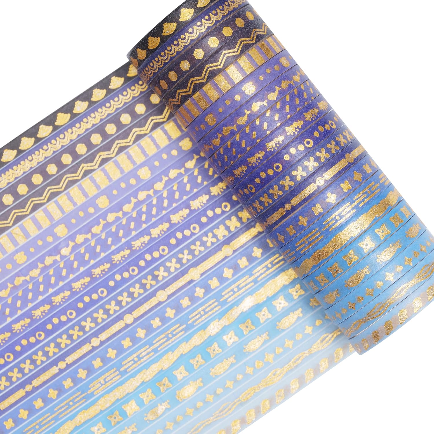 YUBX Juego de cintas washi delgadas doradas con impresión básica de papel de aluminio, cintas adhesivas decorativas para artes, manualidades,