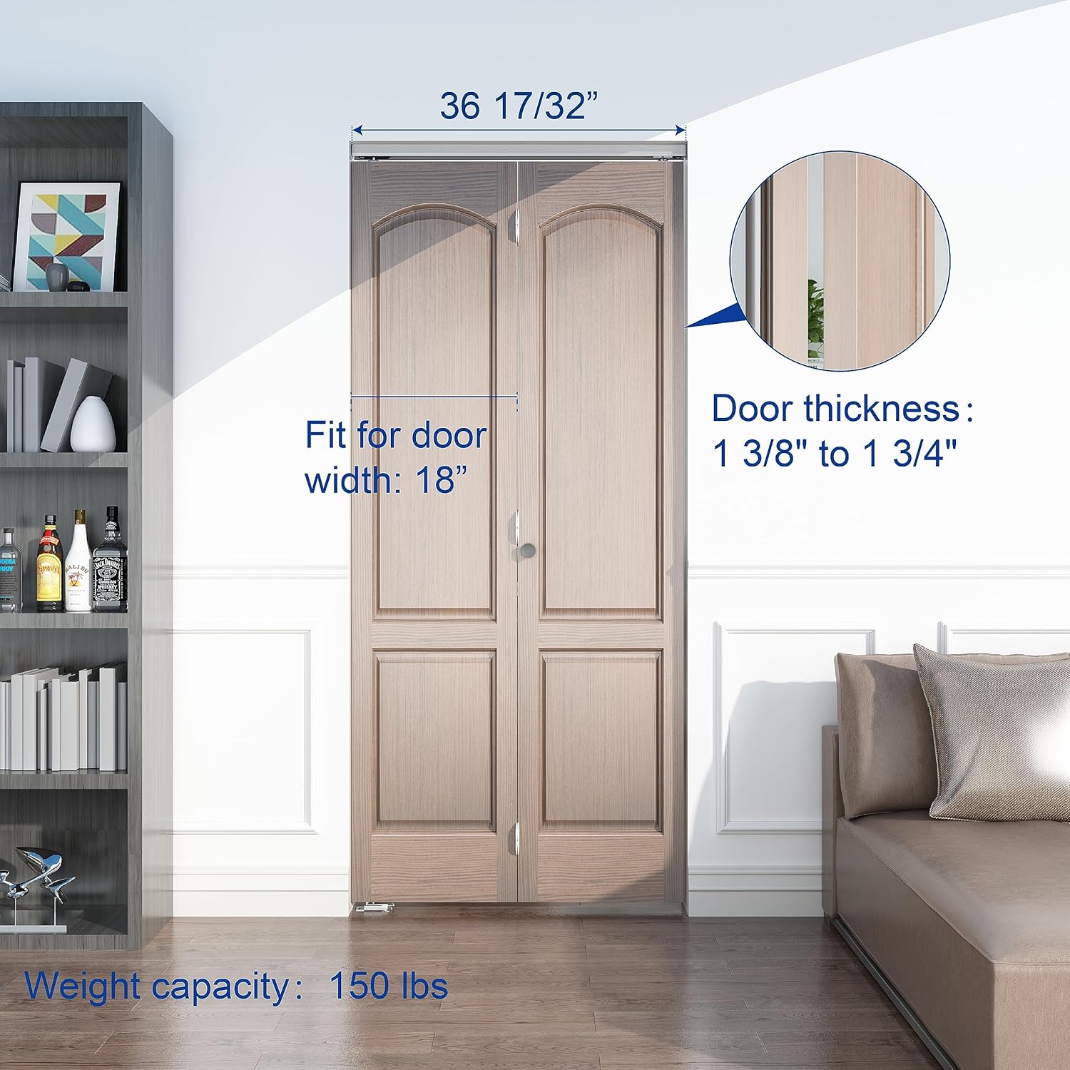 JUBEST Herrajes para puerta plegable de 36 pulgadas, herrajes para puerta corrediza de granero para 2 puertas (18 pulgadas cada una), kit de
