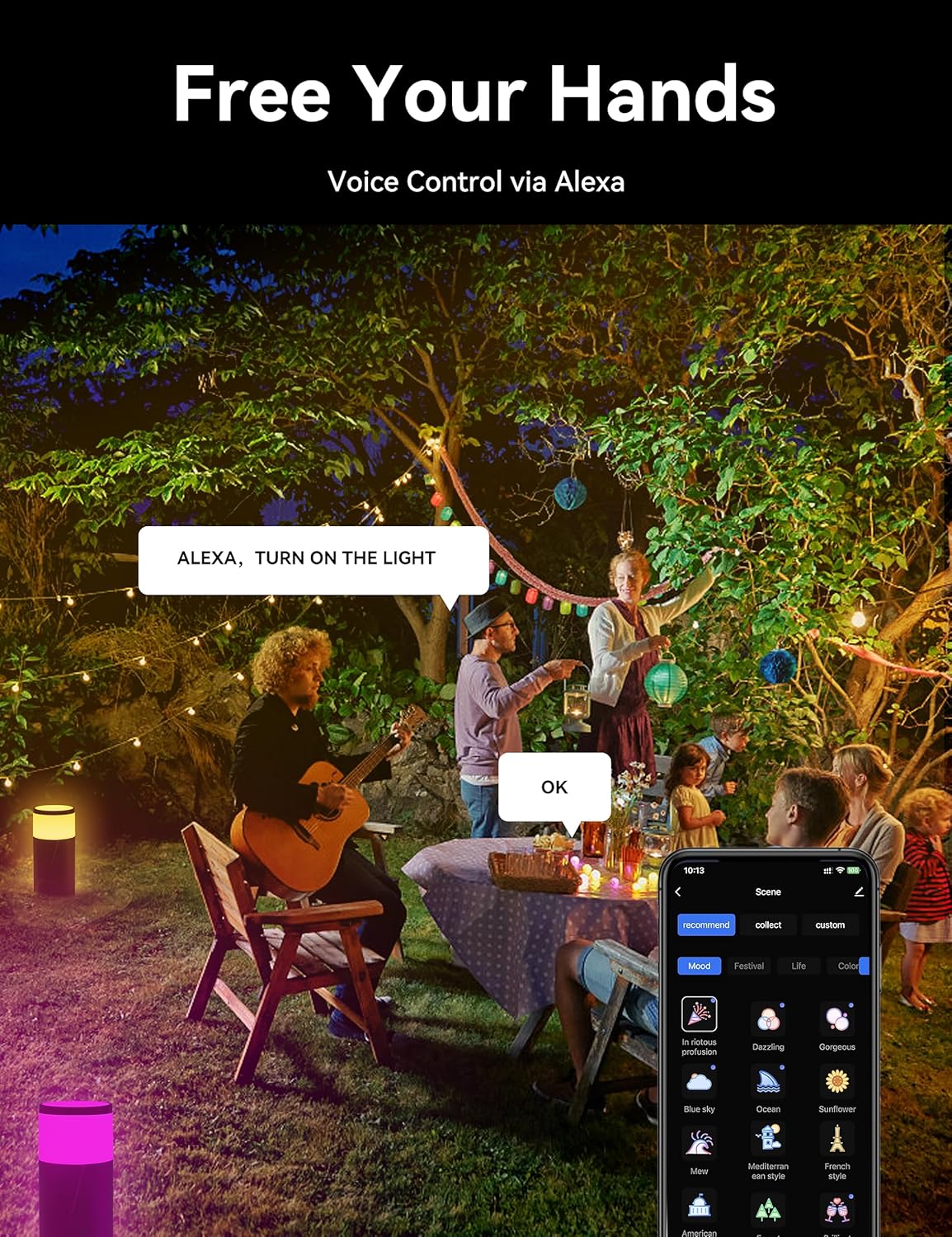 Luces de camino al aire libre 500LM, iluminación de paisaje de bajo voltaje, aplicación inteligente y control Alexa, IP67 impermeable, luces de