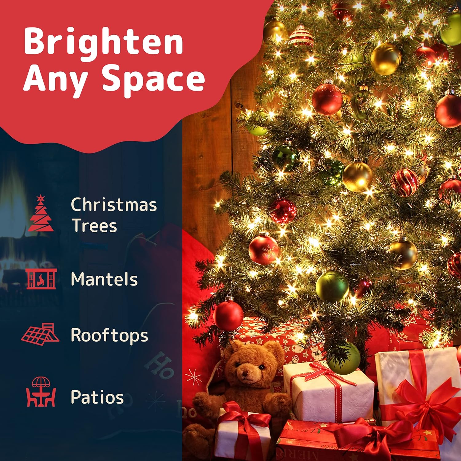 PREXTEX Luces de Navidad (40 pies, 200 luces), luces blancas transparentes para árbol de Navidad con cable verde, tira de luces para interiores y