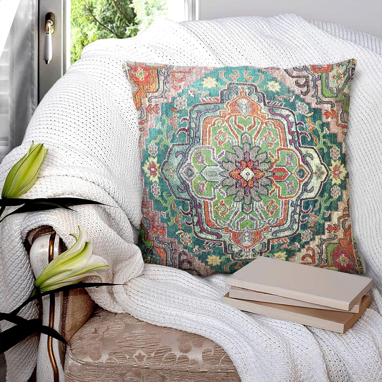 Knagsfa Juego de 2 fundas de almohada persas de 18 x 18 pulgadas, fundas de almohada decorativas vintage de estilo bohemio para decoración del