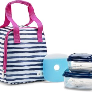 Fit & Fresh Garreston – Kit de bolsa de almuerzo aislada con recipientes sin BPA, rayas de lavado azul marino Fit & Fresh Garreston – Kit de bolsa de almuerzo aislada con recipientes sin BPA, rayas de lavado azul marino