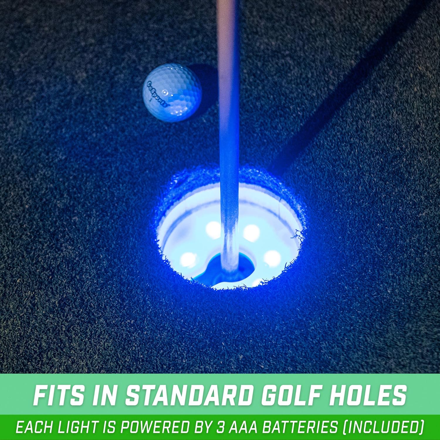 GoSports Paquete de 3 luces de agujero de golf iluminadas, ideales para jugar golf con poca luz, práctica de putting, práctica de astillado y más