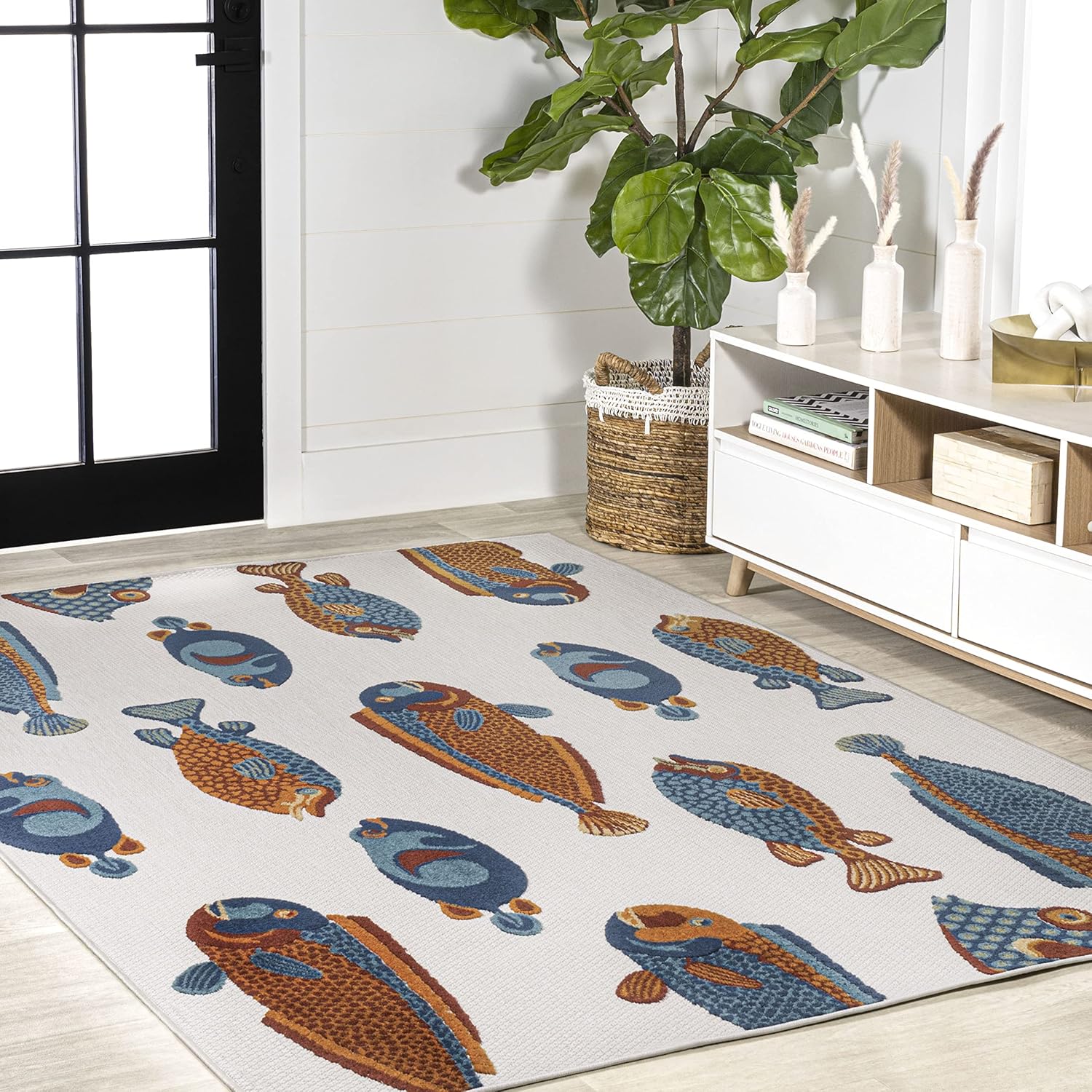 JONATHAN Y AMC114A-3 Algarve – Alfombra moderna para interiores y exteriores, estilo náutico, costero, casual, fácil limpieza, dormitorio, cocina,