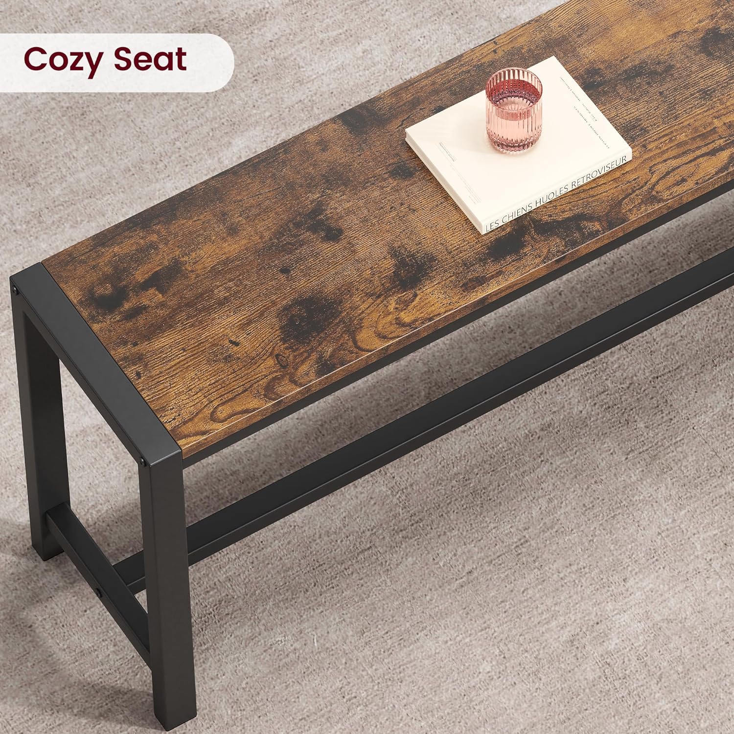 IDEALHOUSE Juego de mesa de comedor para 4, mesa de cocina con bancos, juego de mesa de comedor rectangular con 2 bancos de madera de metal, juego