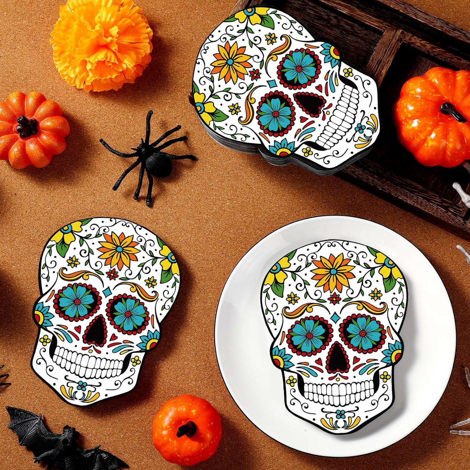 100 servilletas de Día de los Muertos, decoraciones de Día de los Muertos, servilletas de cóctel de flores de calavera de azúcar, servilletas de