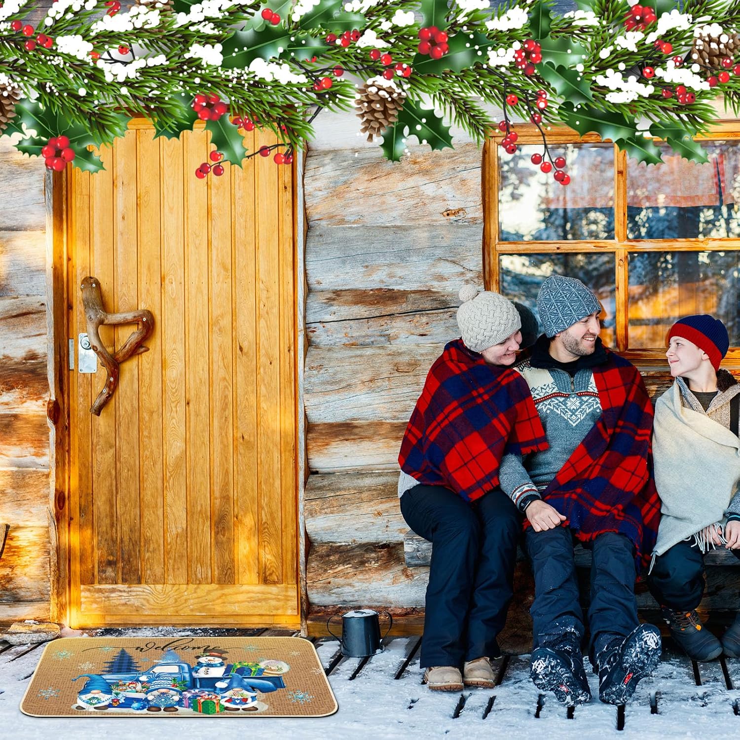 Tapetes de Navidad para puerta de invierno, antideslizantes, para casa de campo, exteriores, interiores, muñeco de nieve, gnomo, copo de nieve,