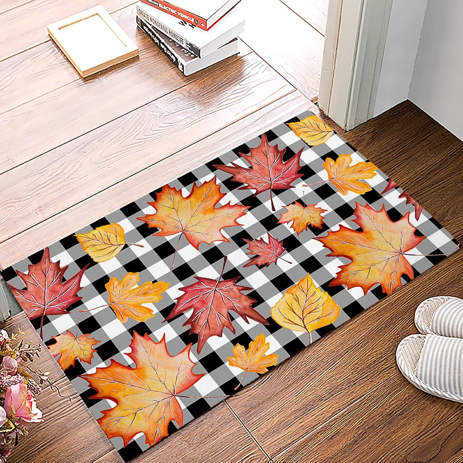 Autumn Indoor Bath Mat, Anti-Slip Machine Washable Entry Rug Easy Clean Welcome Mat Floor Mat for Inside Home Decoration Thanksgiving Day Maple