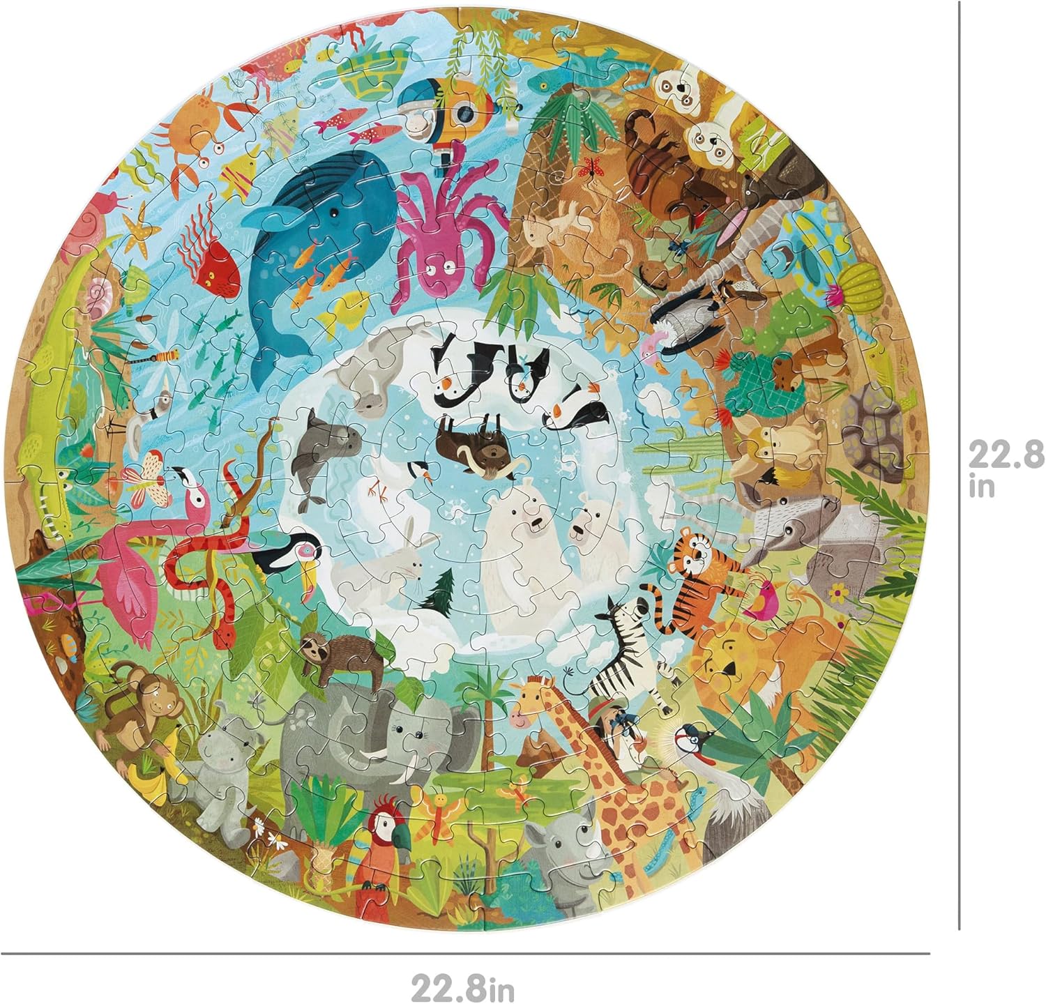 boppi Rompecabezas redondo de animales alrededor del mundo con tarjeta 100% reciclada, selva ártica, desierto, océano y bosque, 150 piezas para