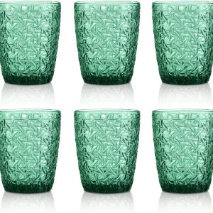 Joeyan Vasos verdes vintage, vasos de jugo en relieve de colores, juego de cristalería romántica texturizada, vasos de cóctel para bebidas de agua, Joeyan Vasos verdes vintage, vasos de jugo en relieve de colores, juego de cristalería romántica texturizada, vasos de cóctel para bebidas de agua,