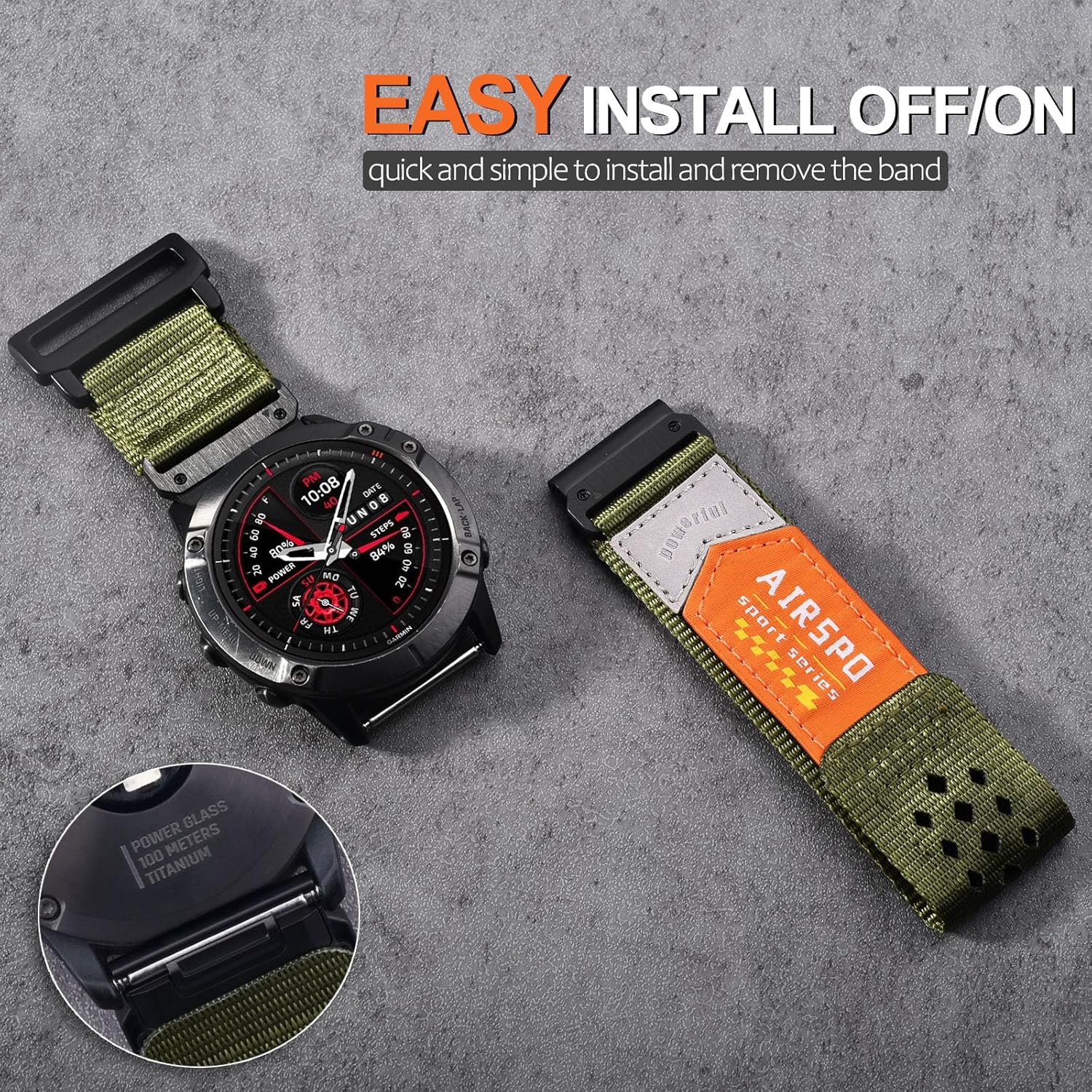 AIRSPO Correa de reloj Garmin Fenix 5X, 1.024 in Garmin Watch Band Nylon para Fenix 6X6X ProFenix 7XFenix 5X PlusFenix 3Tactix Delta Charlie, Garmin