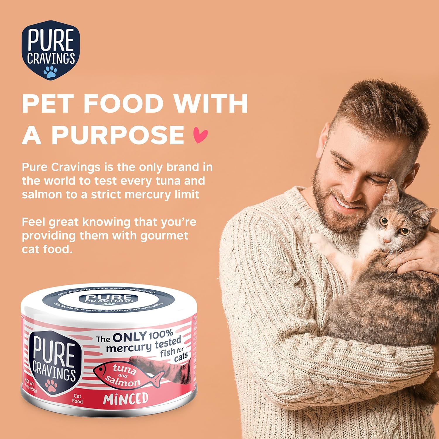 Alimento enlatado húmedo de atún y salmón picado para gatos, 100% probado con mercurio, lata húmeda para gatos, sin granos, proteínas, sin OMG, 3