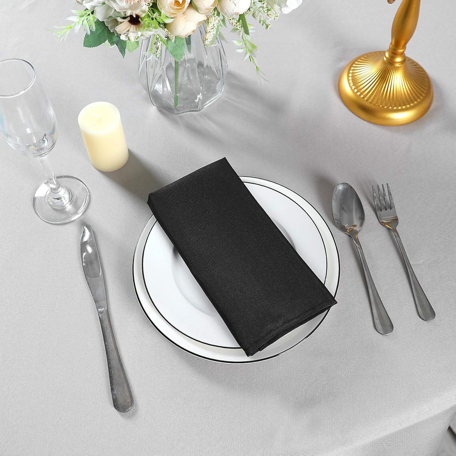 Cloth Napkins 17×17 inch Washable Polyester Dinner Napkins Soft Table Napkins for Wedding Party Dining Banquet(Black,25PCS)