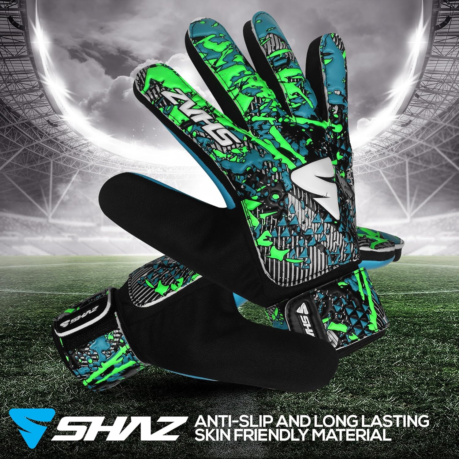 Shaz Guantes de portero de fútbol para niños y jóvenes, guantes de portero de fútbol Funky antideslizantes de 0.157 in con palma de látex con agarre