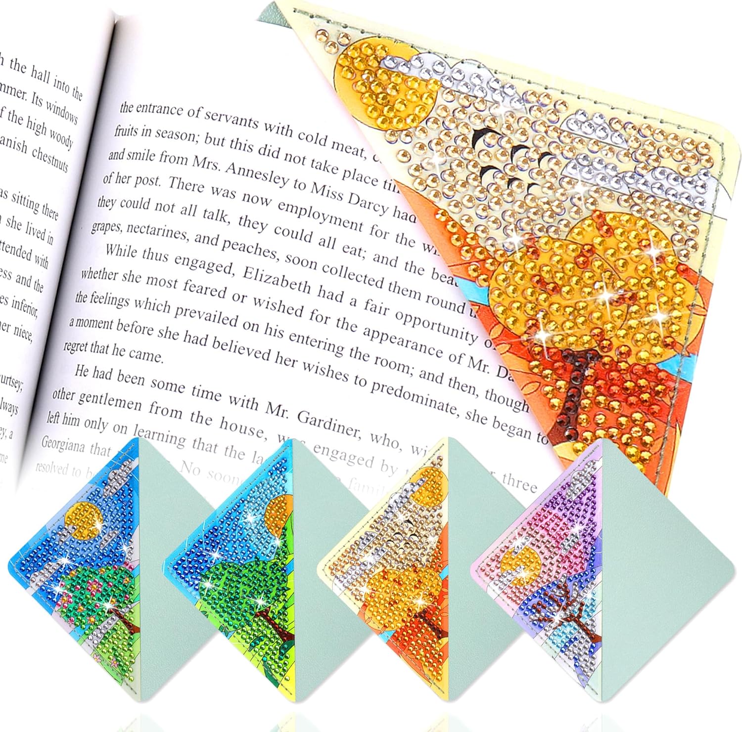 BSRESIN Marcapáginas de pintura de diamante, estilo paisaje, 4 bonitos marcadores de arte de diamantes para amantes de los libros, kits de pintura