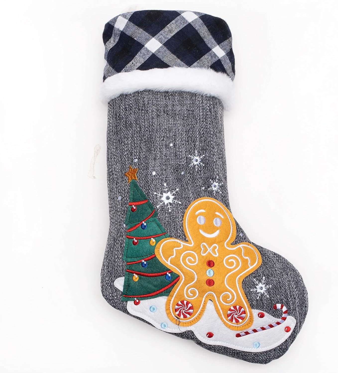 GEX Medias de Navidad personalizadas 2023 de 21 pulgadas, nombres bordados, de arpillera gris y azul, búfalo, piel sintética, lindo patrón para