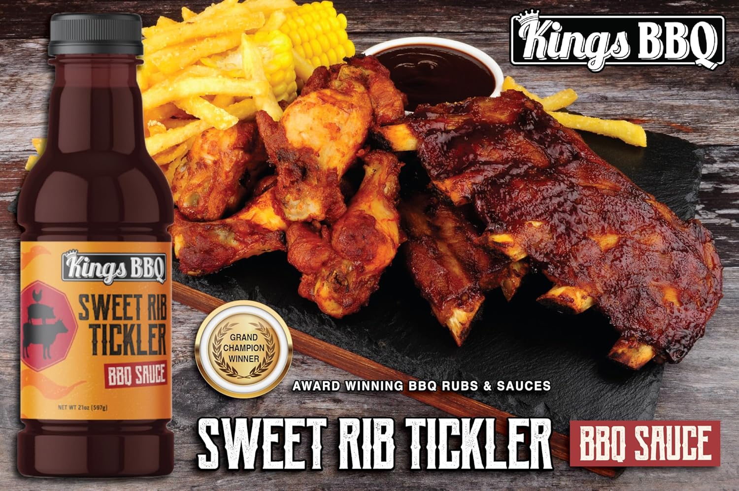 Kings BBQ Sweet Rib Tickler – Salsa para barbacoa – 21.5oz – Paquete de 2