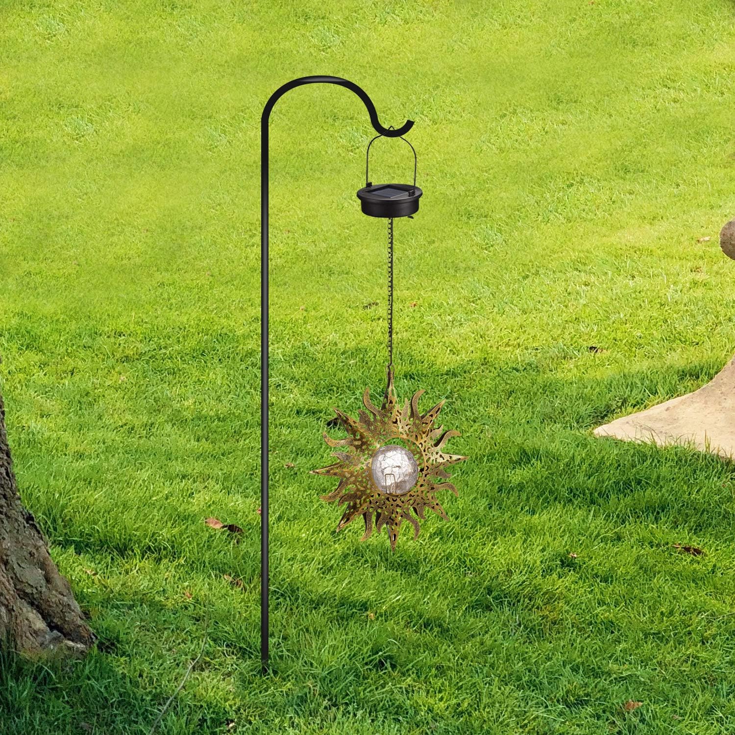 Luces solares para decoración de jardín al aire libre, faroles colgantes de metal con girasol, regalos impermeables para patio, porche, césped,