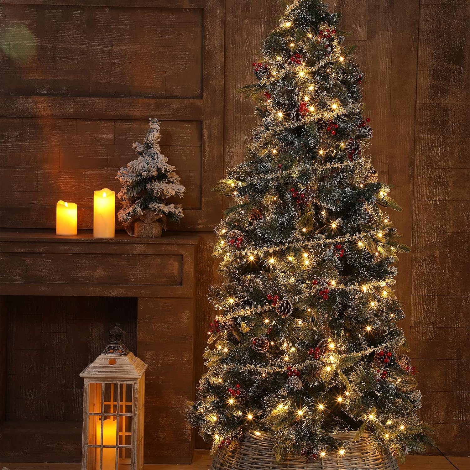 Guirnalda de cuentas de Navidad transparente iridiscente y dorada, cadena grande para árbol de Navidad, guirnalda de cuentas colgantes para
