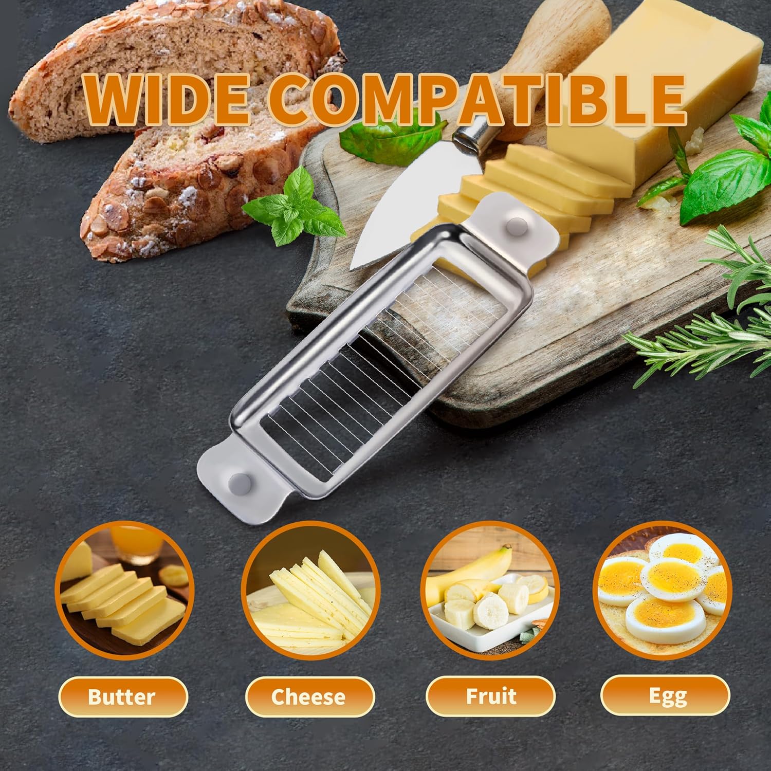ENLOY – Cortador de queso multiusos de acero inoxidable, cortador de alimentos, cortador de queso con mango ergonómico para bloquear queso,