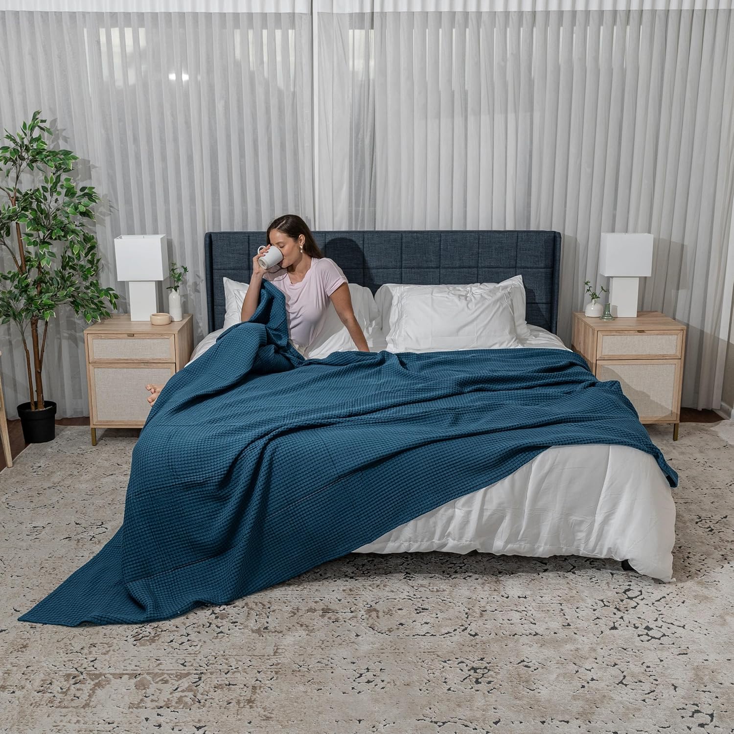 Comfy Cubs Manta de punto gofre 100% algodón, transpirable, agradable al tacto, suave, ligera, perfecta y cálida, tamaño para sofá, cama y sofá