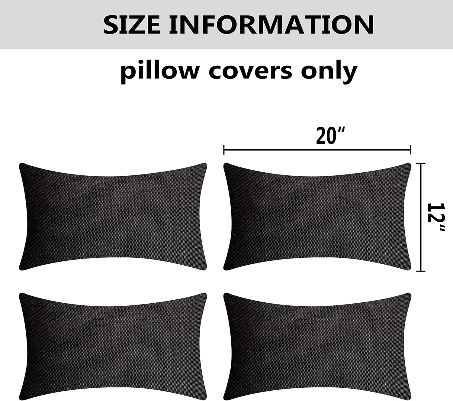 Home Brilliant Juego de 4 fundas de almohada de 12 x 20 pulgadas, color negro primaveral, para patio, fundas rústicas para cojines Sunbrella para