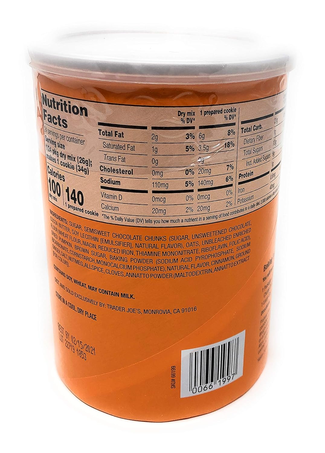 Trader Joe’s Mezcla de galletas de avena con trozos de chocolate y calabaza, 22 onzas