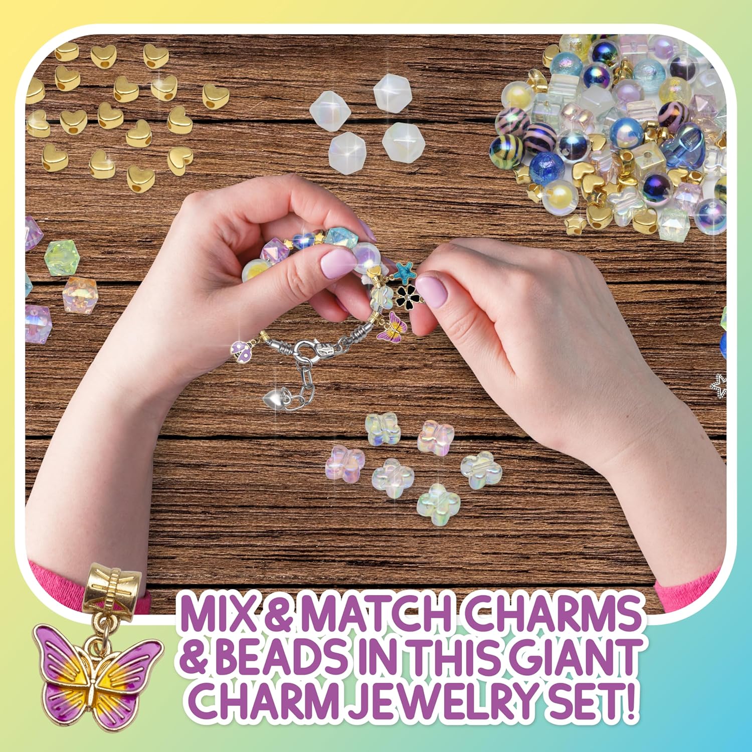CharmWow – Kit de joyería para niñas de 6 a 8 años + con cuentas brillantes, kit de fabricación de joyas para niñas de 8 a 12 años, regalo para
