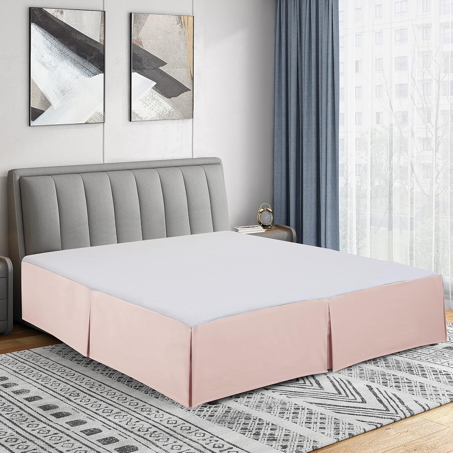 Cathay Home Falda de cama plisada de microfibra de doble cepillado de fácil ajuste, ultra suave, resistente a la decoloración y a las arrugas, color